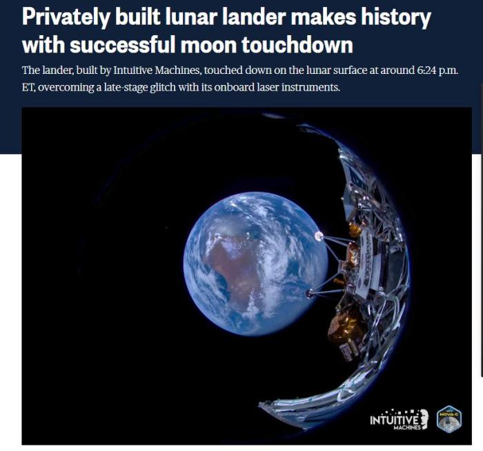 “奧德修斯”著陸！多年時隔50多年美國航天器首次登月