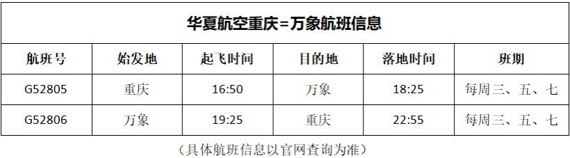 航班时刻表。华夏航空供图