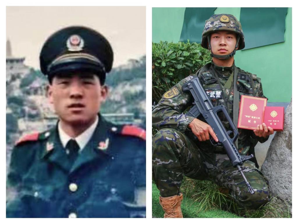 父亲陈俊贤（左） ，儿子陈元煜。