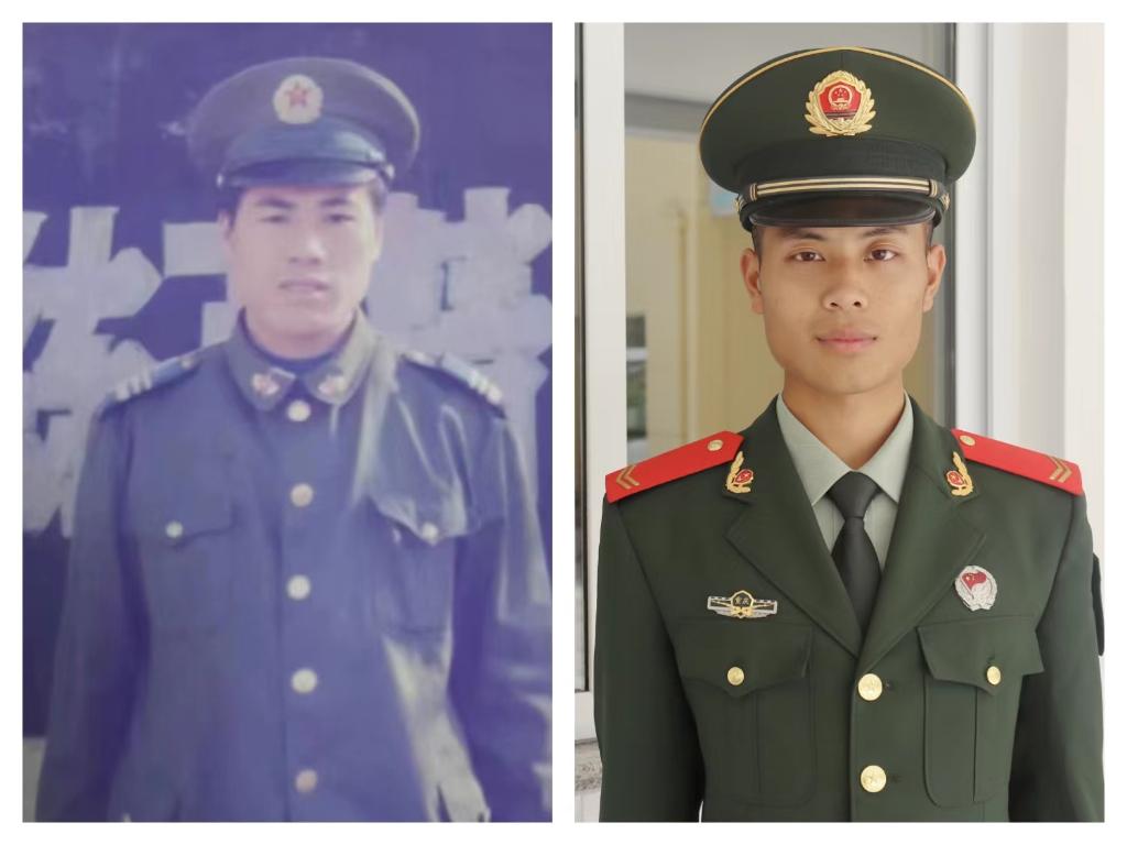 父亲杨元成（左），儿子杨明哲。