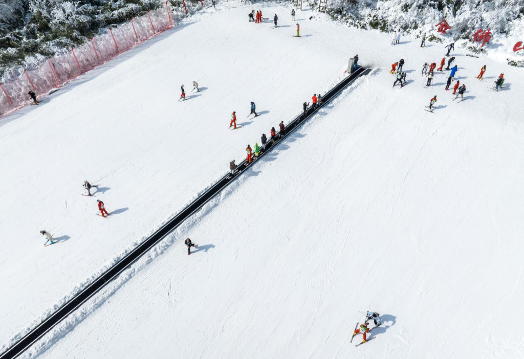 The tourists skiing in the snow field (file photo)
