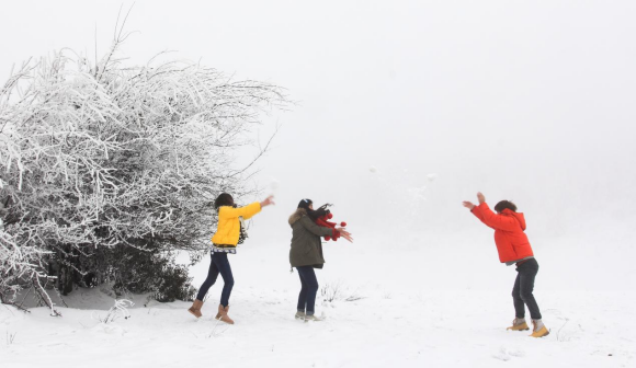 游客们在春日里玩雪。重庆武隆旅游产业（集团）有限公司供图