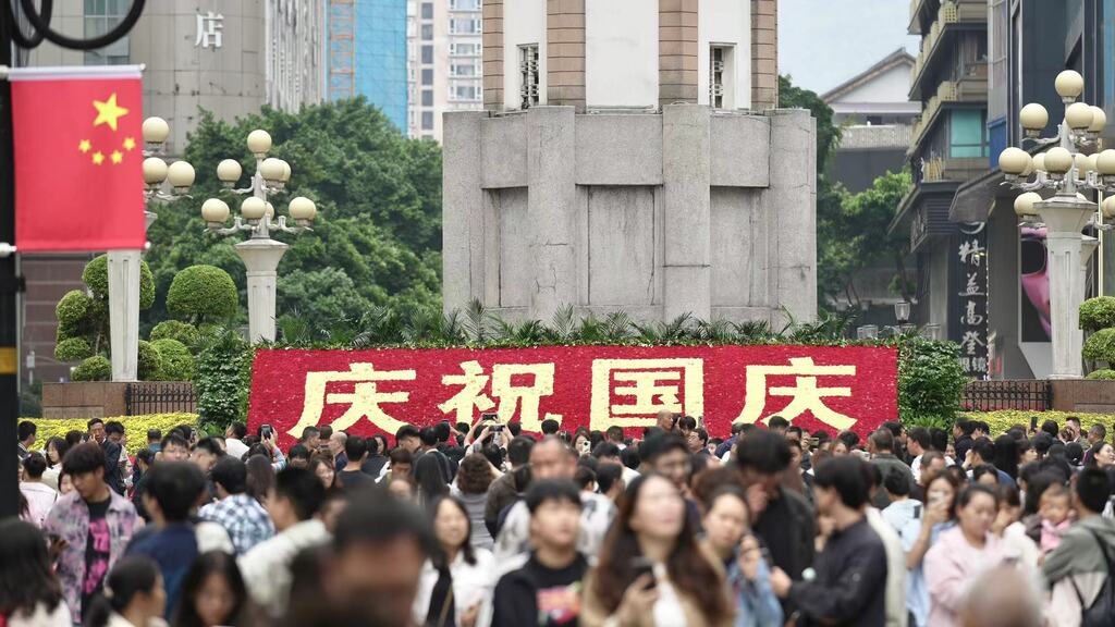 Tourists packed the streets in Chongqing’s Jiefangbei CBD