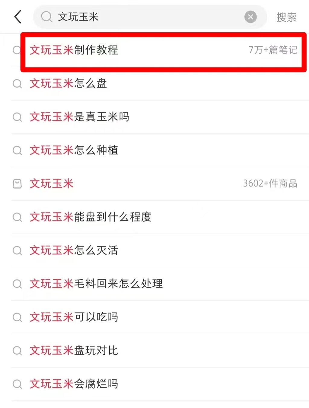 在社交平台搜索“文玩玉米”有7万＋相关帖子。网络截图