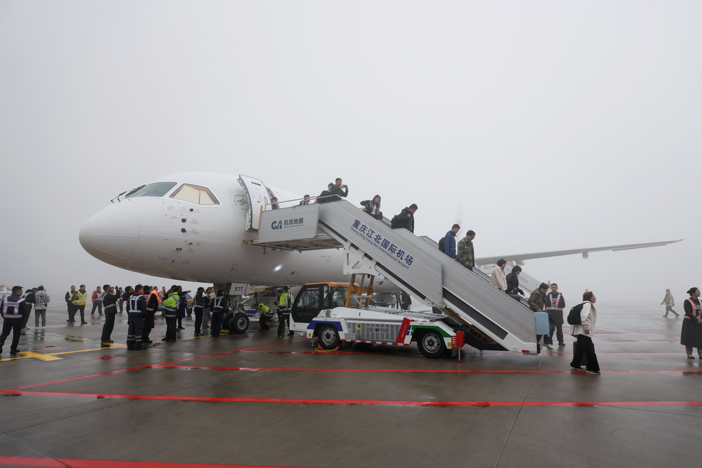 The passengers were getting off the plane