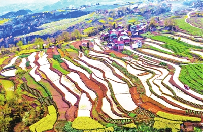 Picturesque terraced fields on the high mountains. (Photographed by Yu Hong)