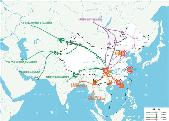 Layout of 10 foreign comprehensive transport routes. (Provided by Chongqing Academy of Surveying and Mapping, Chongqing Transport Planning and Research Institute)