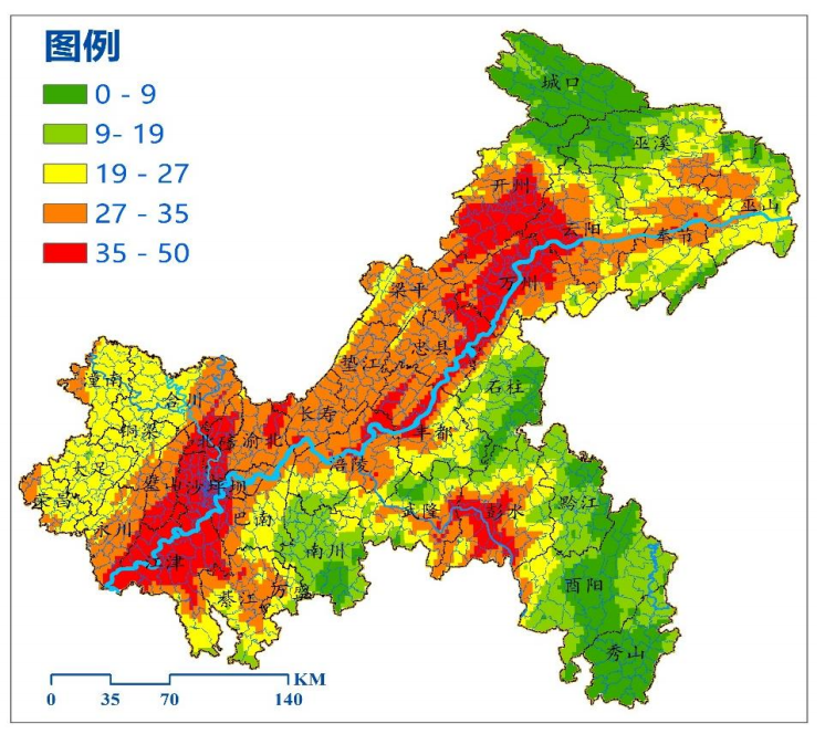 2024年汛期（5—9月）高温日数（天）预测。重庆市气象局供图