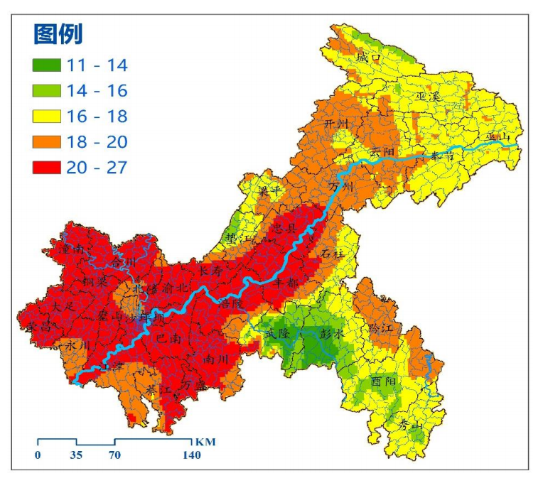 2024年汛期（5—9月）伏旱日数（天）预测。重庆市气象局供图