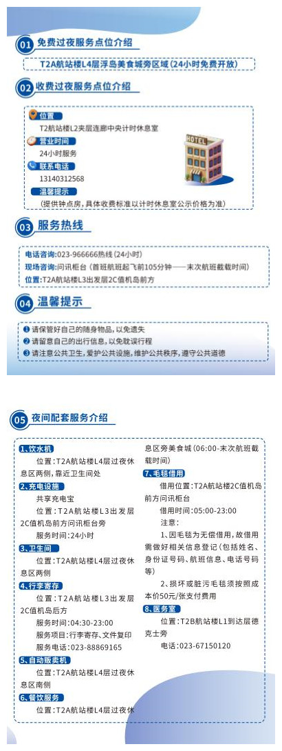 T2航站楼过夜休息区指南。江北机场供图 华龙网发