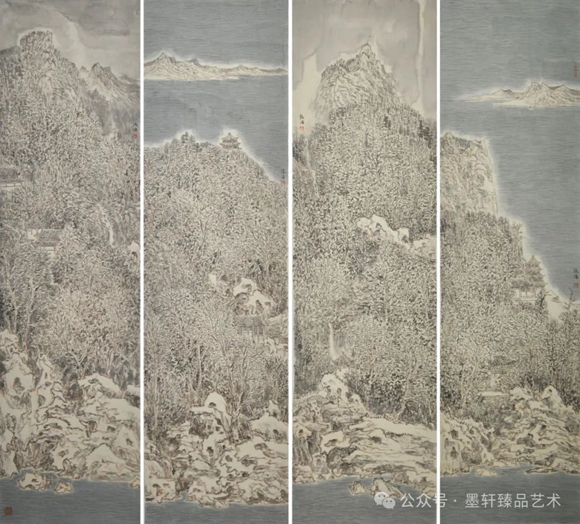 【梦底湖烟梦底山】   180cm×50cm×4    2021年