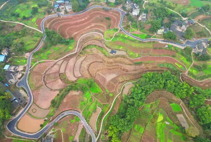 推进全域土地综合整治后，铜罐驿镇新合村的田块集中连片。重庆市规划和自然资源局供图