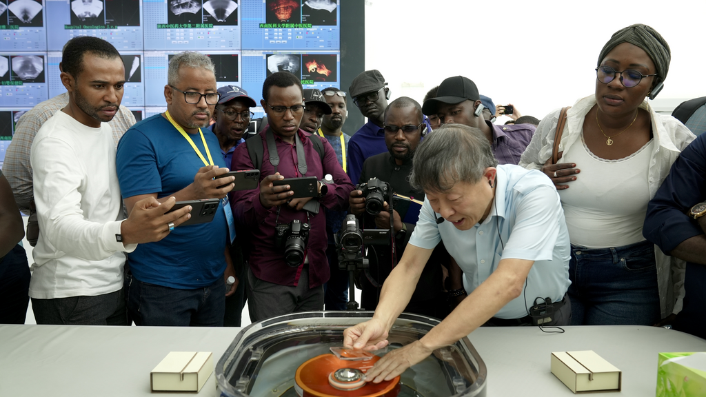 At the Haifu Technology Industrial Park, staff performing focused ultrasound ablation surgery experiment