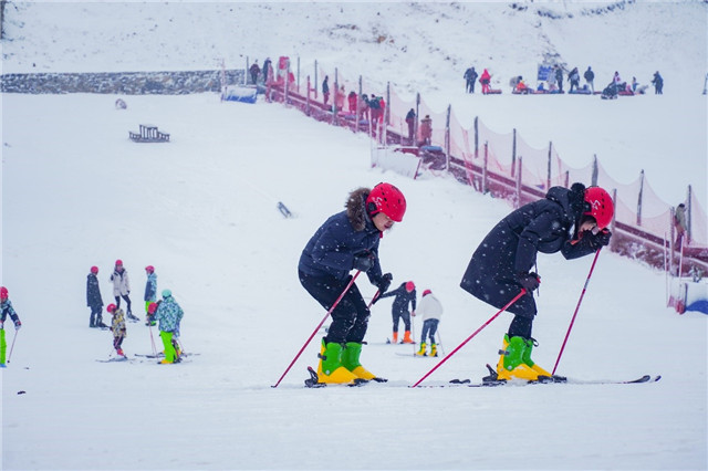 游客在南天湖景区参与冰雪运动。丰都南天湖景区供图