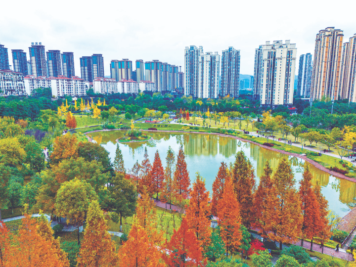 心湖公園景色絢麗。記者 鐘戈 攝