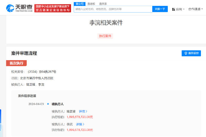 陆正耀等被强制执行18.9亿