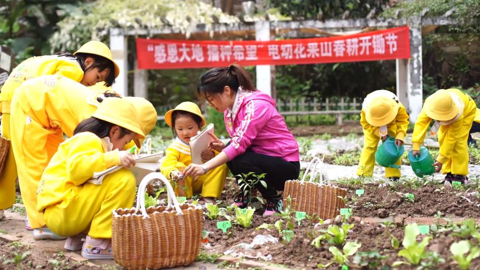 孩子们在花果山开展种植课程活动