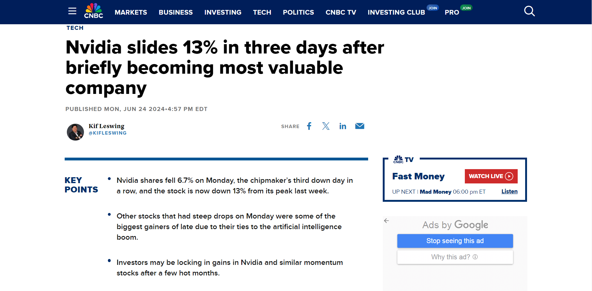 英伟达暴跌近7%，市值三日蒸发4万亿元，黄仁勋已套现6.9亿元，盛宴要结束了？
