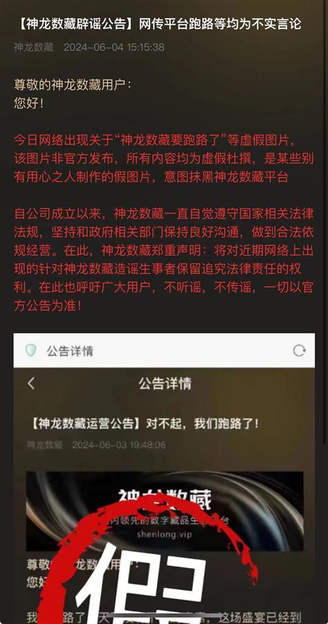 数字藏品平台神龙数藏辟谣“跑路”传闻，市监部门：接到多起投诉，正调查