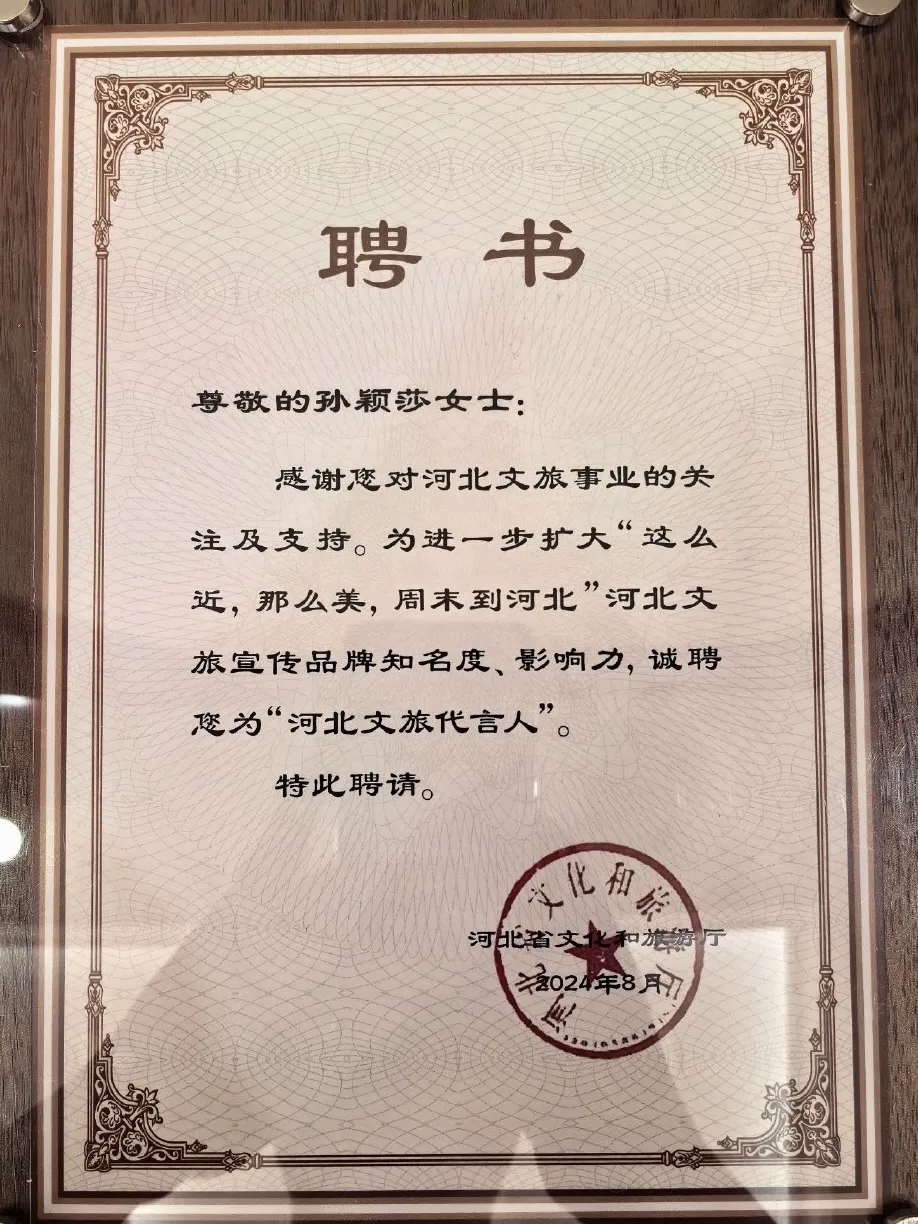 新身份+1!孙颖莎被聘请为“河北文旅代言人”