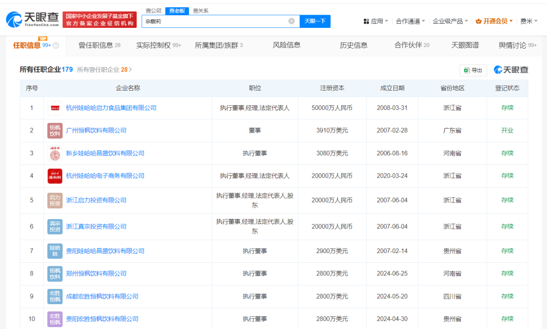 最新！宗馥莉接任执行董事