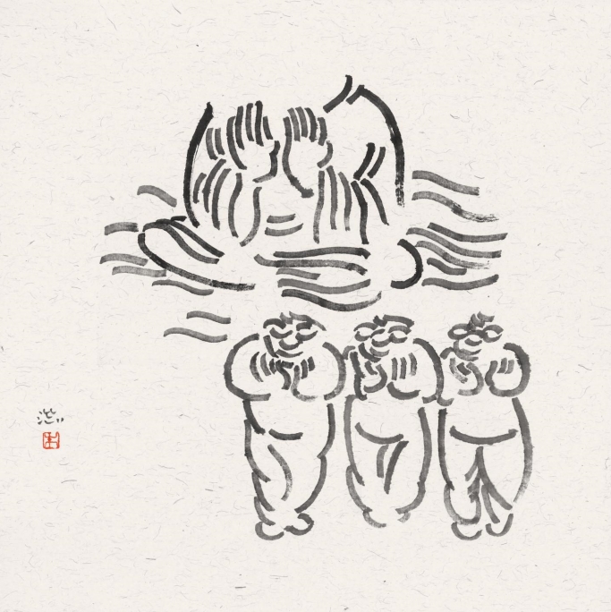 朱澄 《无厘头学童写意系列之二十四》 水墨 50cm×50cm 2024年