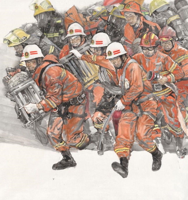 孟瑞智《烈火淬金》 201x214cm 中国画  2024