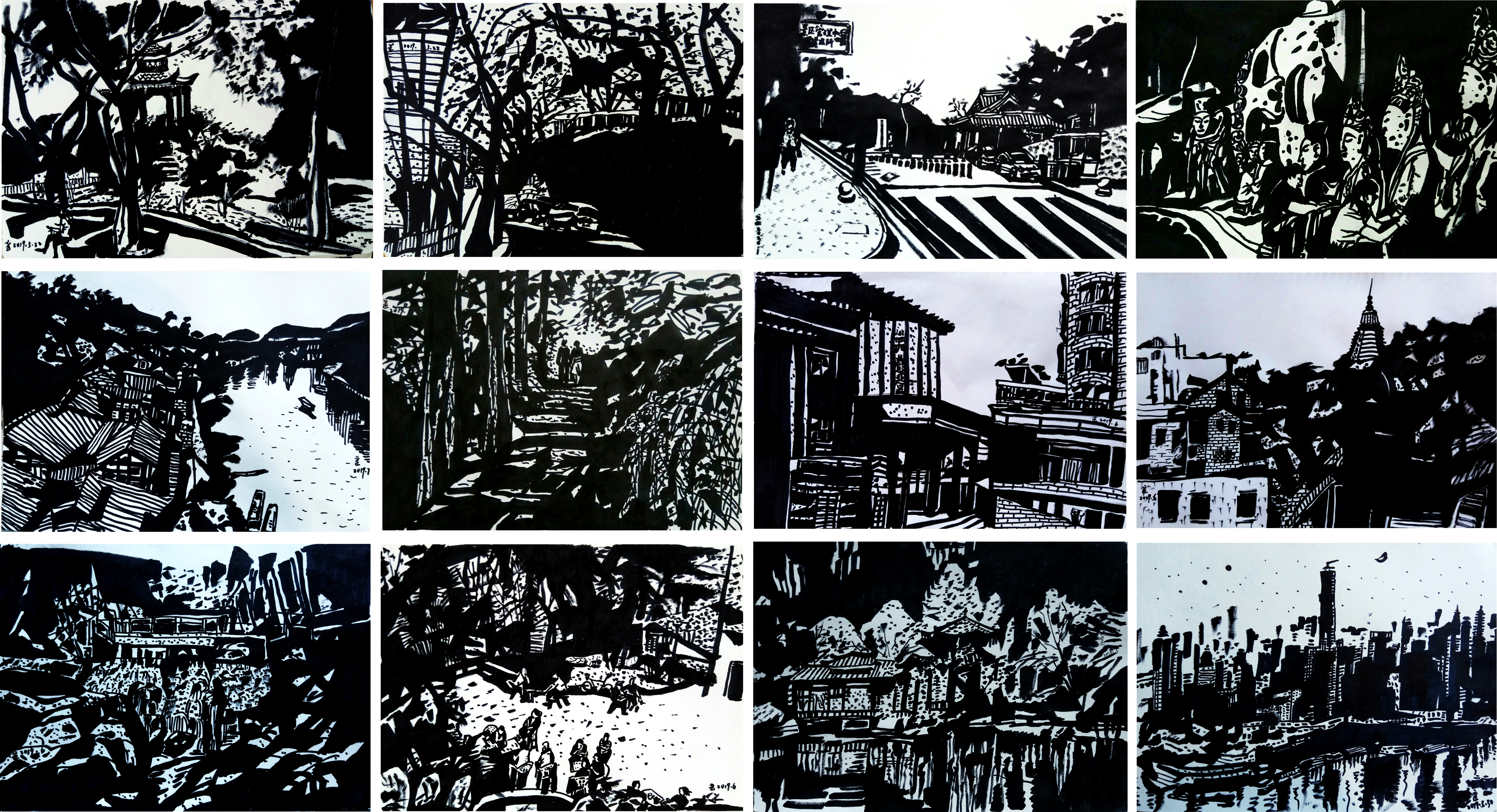12 黄剑武 《人文重庆——大美山城系列组画》 综合绘画 120×180cm 2019年