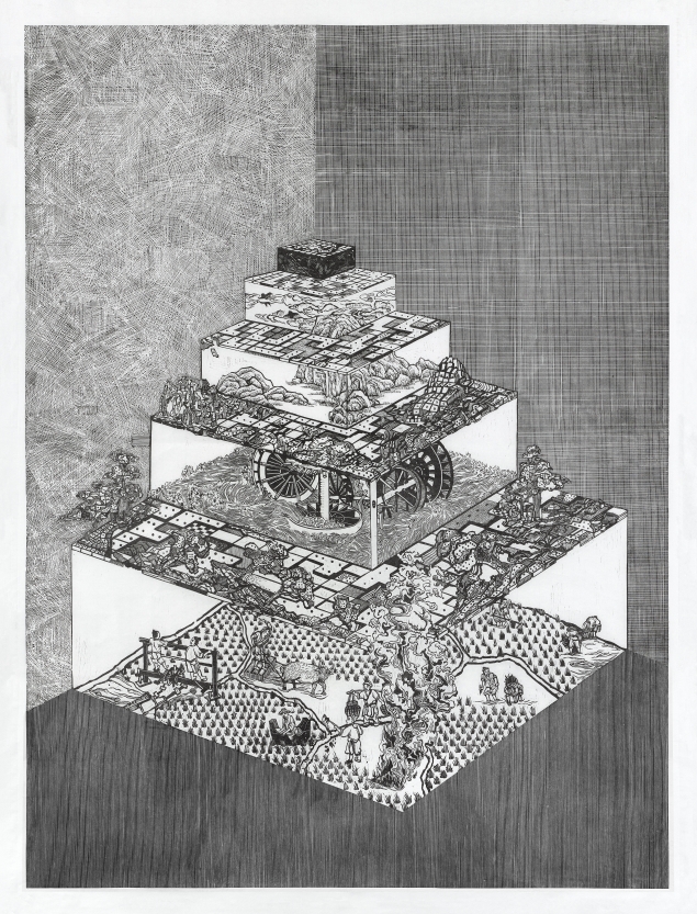 重读授时图--春 黑白木刻119x89cm 解丹 2022年