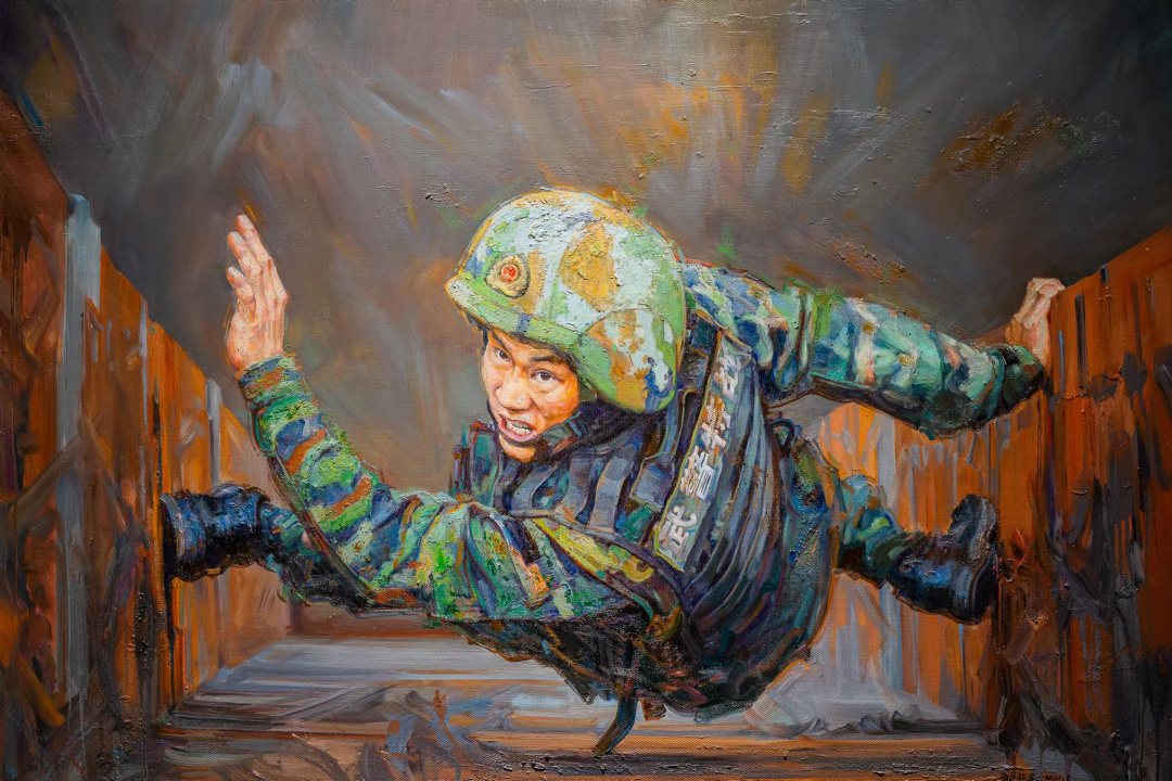 17 《人民的兵系列——攀爬训练》 邹积平 布面油画 190cmX138cm 2021年6月 入选时代之光——第五届中国油画展