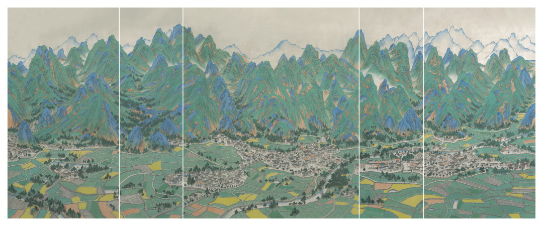 李月林-中国画《绿水青山》-585x235cm-纸本重彩-2022-2023