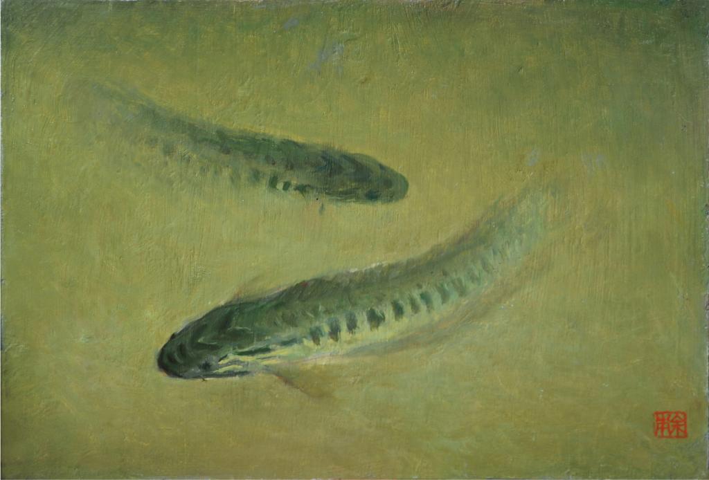 7 余本 生鱼 1970 油彩板本 36x46cm