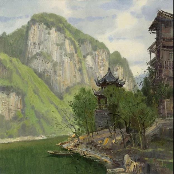 龚滩古镇系列之三 布面油画 80×80cm 2015
