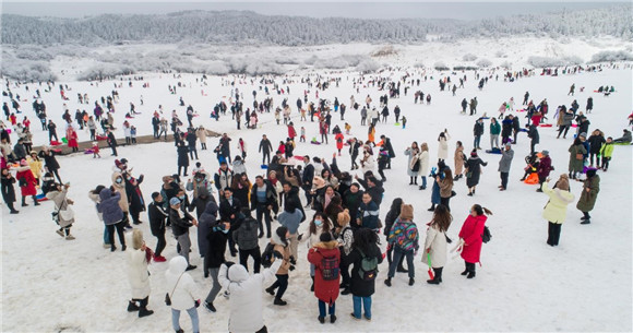 1游客在仙女山大草原“与雪共舞”。武隆景区供图 华龙网发