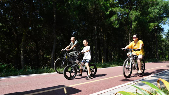 3、游客在玉峰山自行车道上骑行。渝北区文化旅游委供图 华龙网发