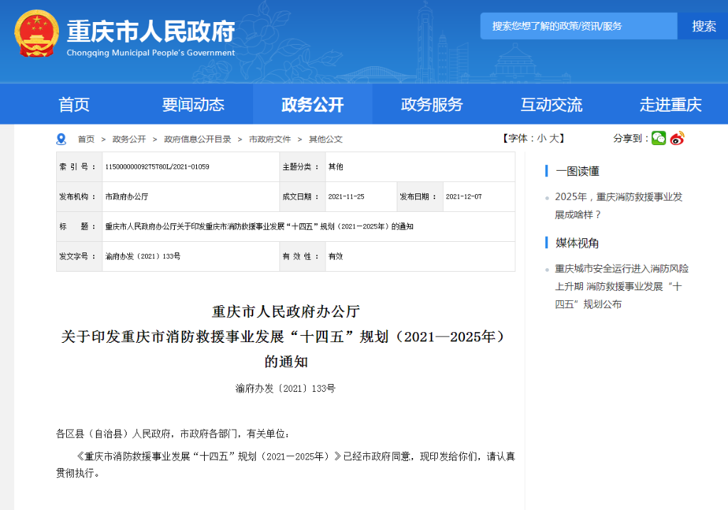 重庆市政府公众信息网截图。