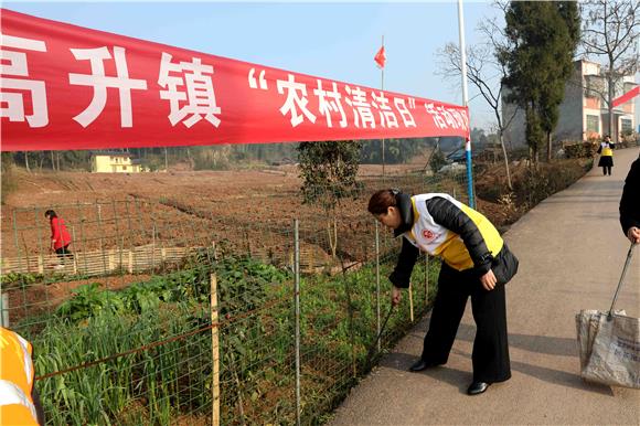 捡拾乡村道路沿线垃圾。特约通讯员 谭显全 摄