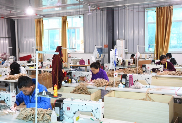 安坪镇返乡创业园一家塑料制品加工厂的工人在作业。