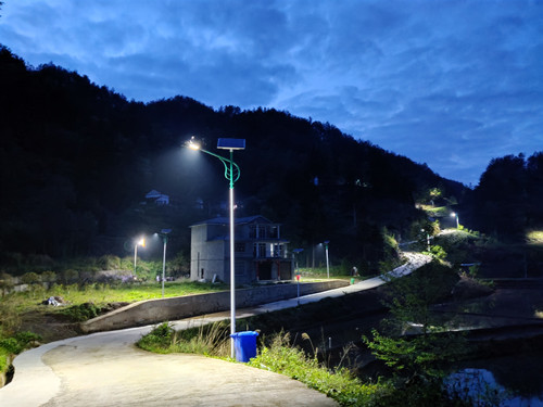太阳能路灯照亮长沟村夜间公路。特约通讯员　隆太良　摄