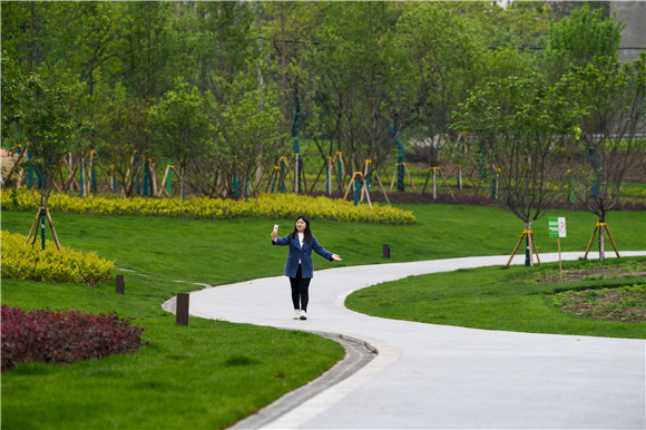 游客漫步在中梁山花博园内。 记者 陈林 摄