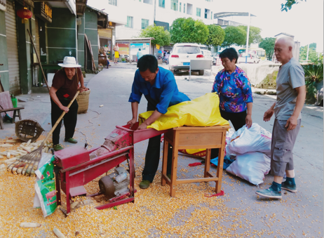 庙垭乡玉米种植户张长江正在用脱粒机脱离玉米。通讯员 邓帮华 摄