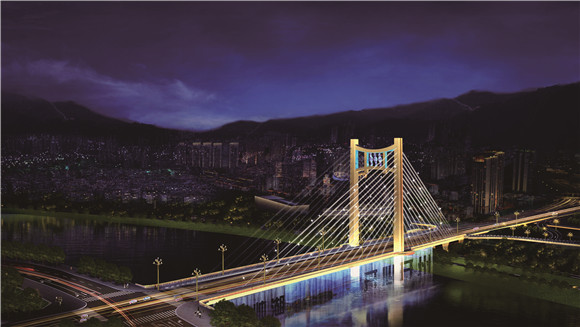 开州大桥夜景效果图。开州区委宣传部供图 华龙网发