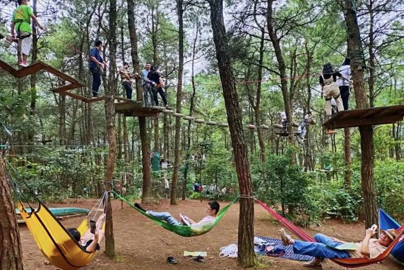 游客在玉峰山玩飞越丛林。渝北区文化旅游委供图 华龙网发