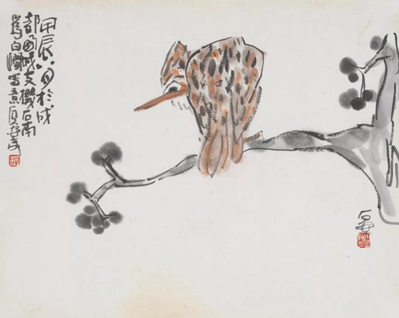 《枝上小鸟》，陈子庄，国画，35.5×28.6cm，20世纪70年代