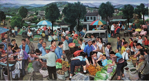 陈树中《2012·三峡库区的赶场日》（布面·油画）110x200cm 2012