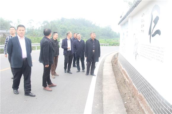 1  龙会明（左前一）等一行观看公路沿线路域文化与产业发展情况。特约通讯员 蒋文友 摄