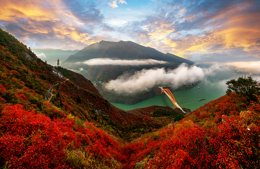 巫山文峰景区的漫山红叶。巫山县文化和旅游发展委员会供图