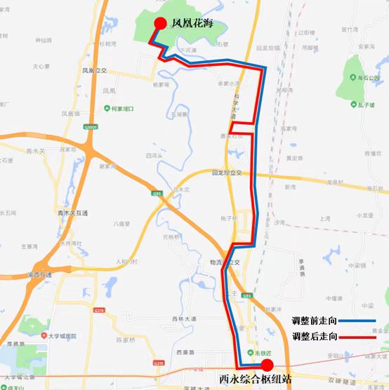 593路优化调整前后线路走向示意图。北部公交供图