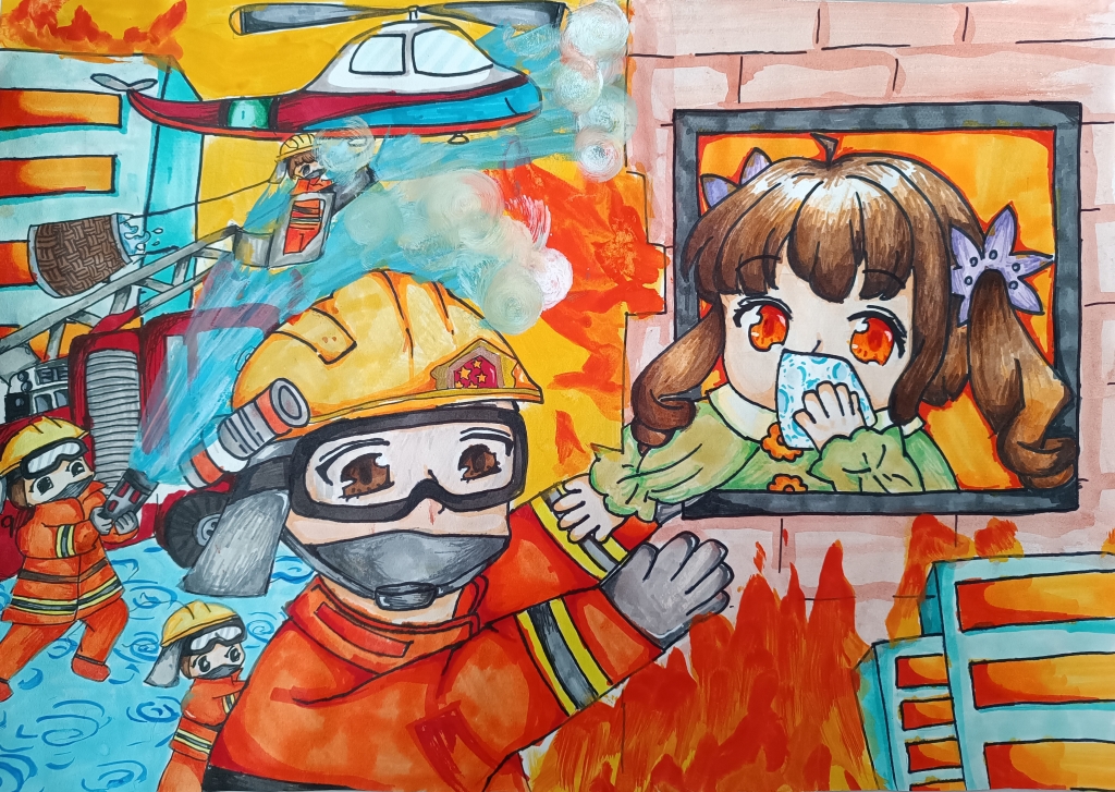 参赛学生优秀绘画作品。奉节县消防救援大队供图 华龙网发