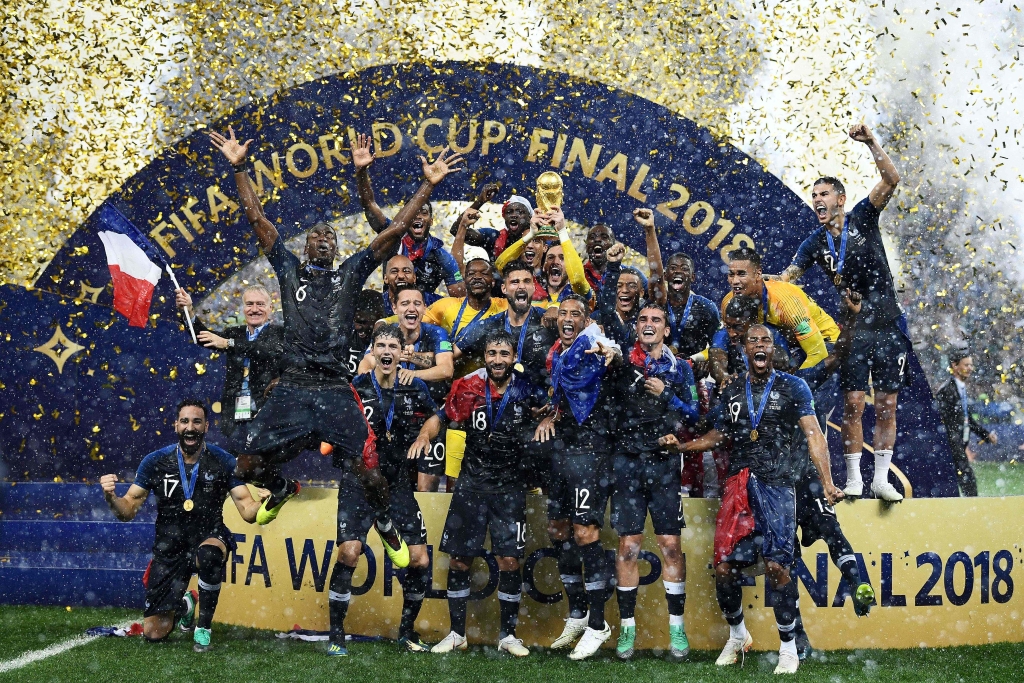 2018俄罗斯世界杯决赛，法国4比2战胜克罗地亚，夺得冠军。图片来源：视觉中国